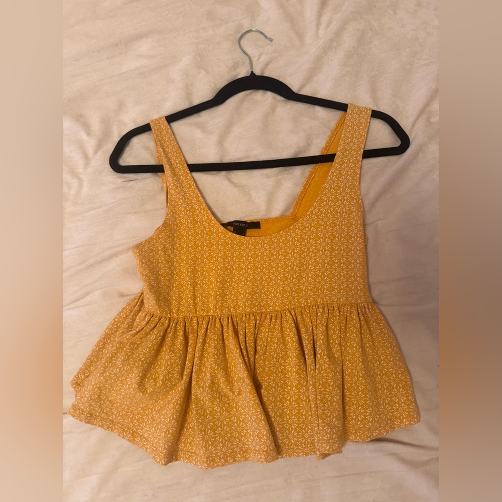 Forever 21 Yellow Peplum Tank Top Sleeveless